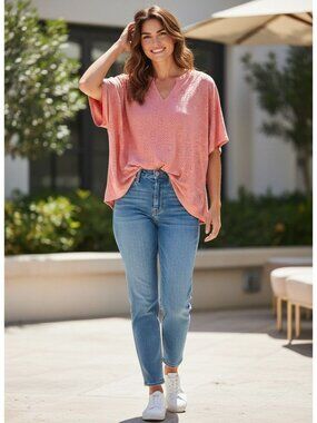 Carolyn Taylor Womens Plus 2X Pink Eyelet Knit Top Lightweight Polyester